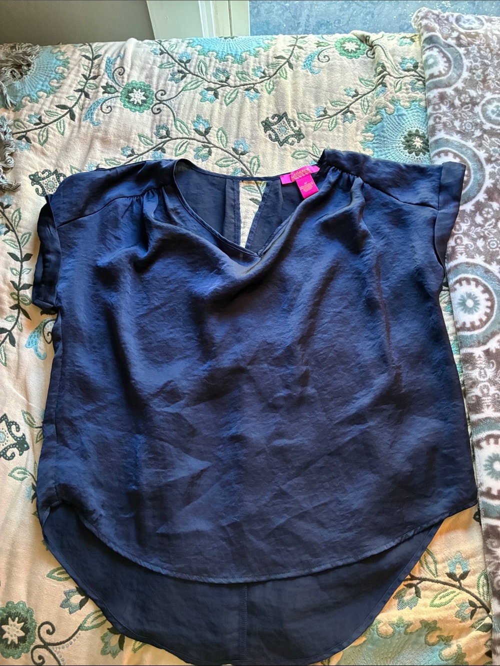 Catherine Malandrino Navy V-Neck Short Sleeve Blouse